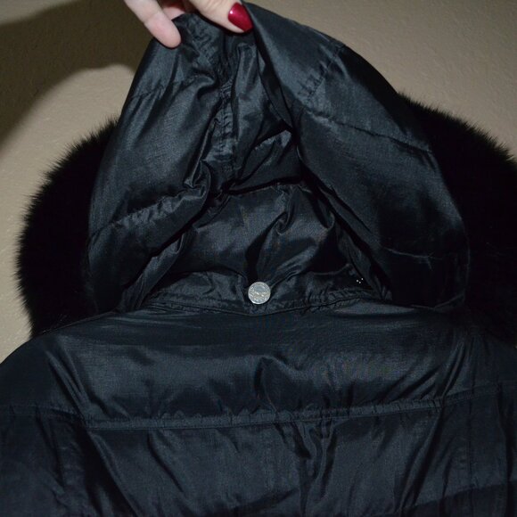 $1695 Sz S Burberry London Black Abbeydale Fur-Trimmed Hooded Belted Puffer Coat - Picture 8 of 12